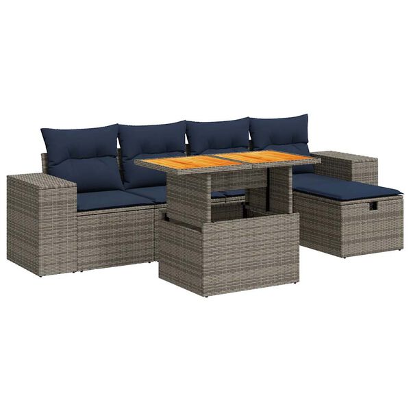 vidaXL 6-delige Loungeset met kussens poly rattan acacia zwart