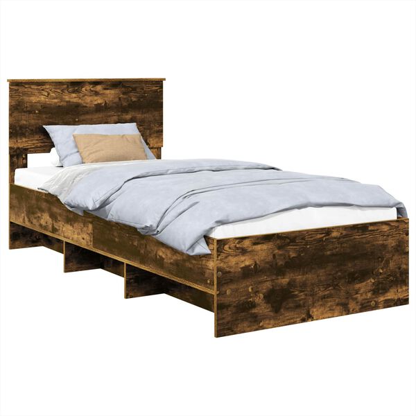 vidaXL Bedframe met hoofdeinde Gerookt eiken 90 x 200 cm Bewerkt hout