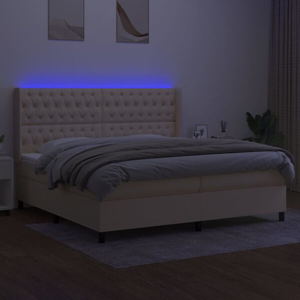 vidaXL Boxspring met matras en LED stof cr&egrave;mekleurig 200x200 cm