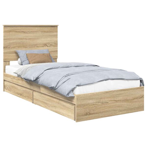 vidaXL Opslag bed met hoofdeinde Sonoma Eiken 90 x 200 cm Bewerkt hout