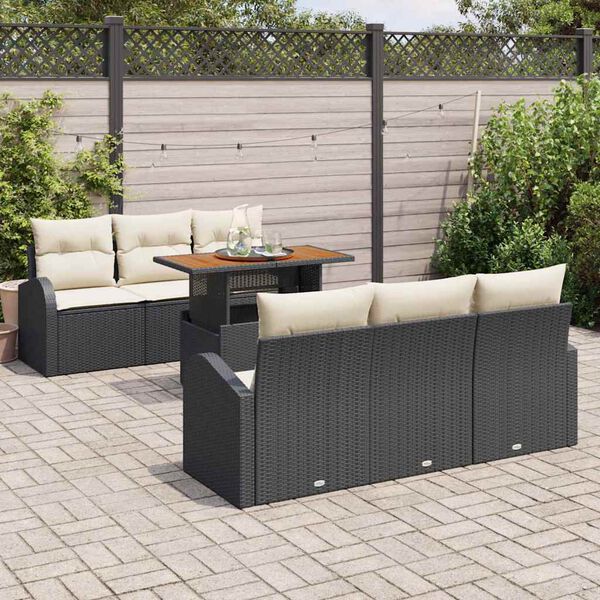 vidaXL Tuin Sofa Set met opslag 7 pcs Zwart Poly riet