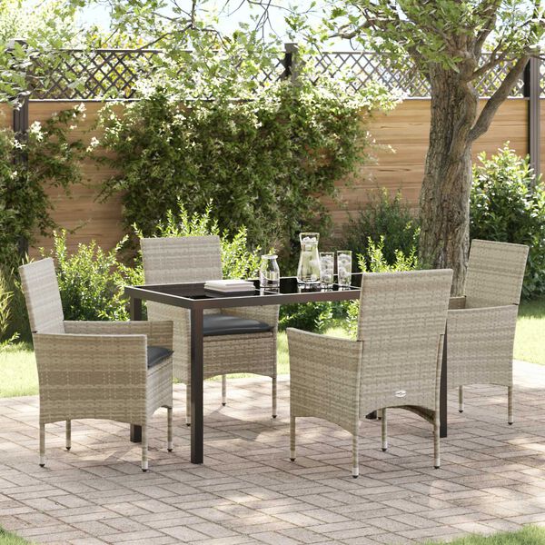 vidaXL Tuin eettafelset met kussen 5 pcs Lichtgrijs poly rattan