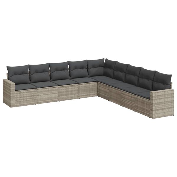 vidaXL 9-delige Loungeset met kussens poly rattan lichtgrijs