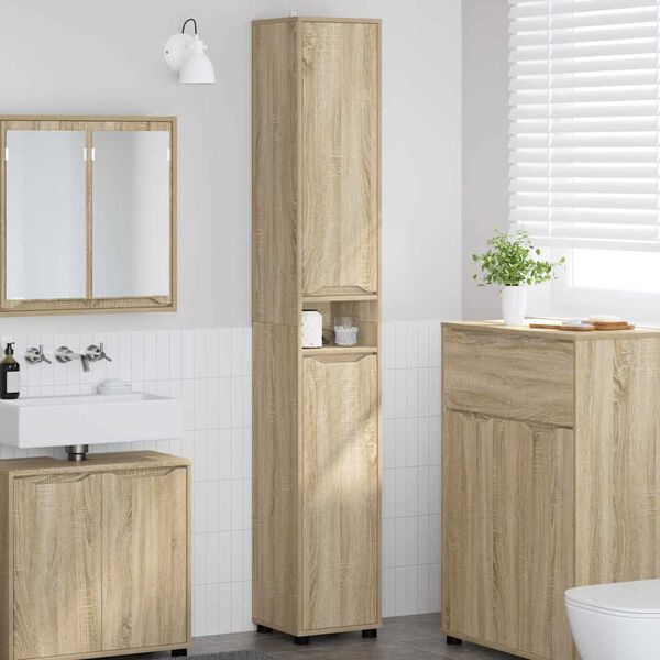 vidaXL Badkamer Kast Sonoma Eiken 30,5 x 30 x 195 cm Bewerkt hout