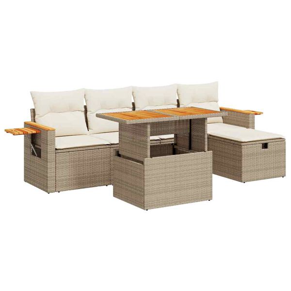 vidaXL 6-delige Loungeset met kussens poly rattan beige