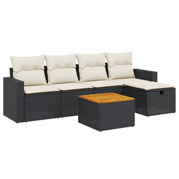 vidaXL 6-delige Loungeset met kussens poly rattan zwart