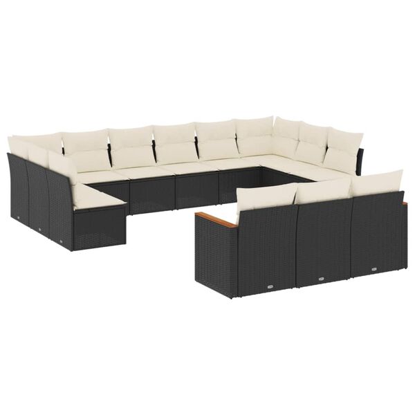 vidaXL 13-delige Loungeset met kussens poly rattan zwart