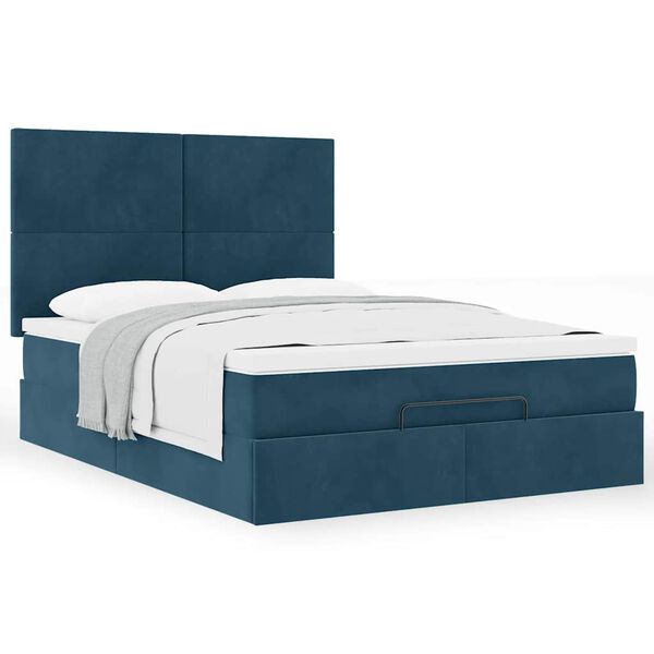 vidaXL Ottoman bed met matrassen 140x190cm fluweel donkerblauw