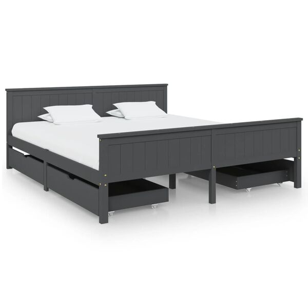 vidaXL Bedframe met 4 lades massief grenenhout donkergrijs 200x200 cm