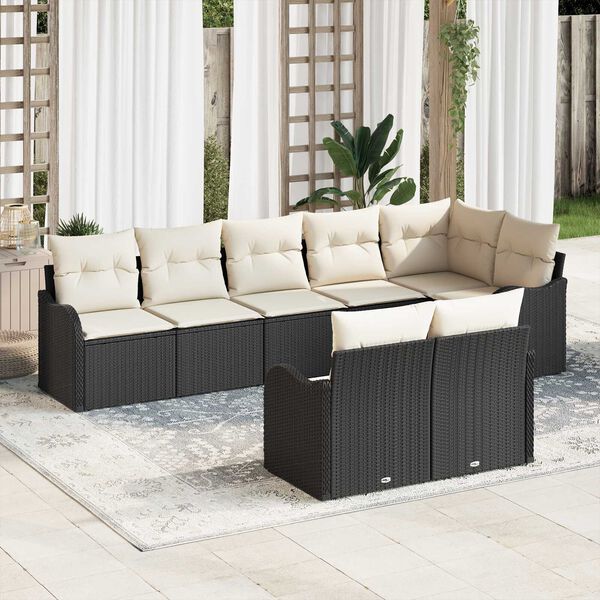 vidaXL Tuin Sofa Set met opslag 8 pcs Zwart en Wit poly rattan