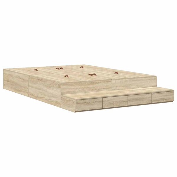 vidaXL Opbergbedframe met lade Sonoma Eiken 140 cm Bewerkt hout