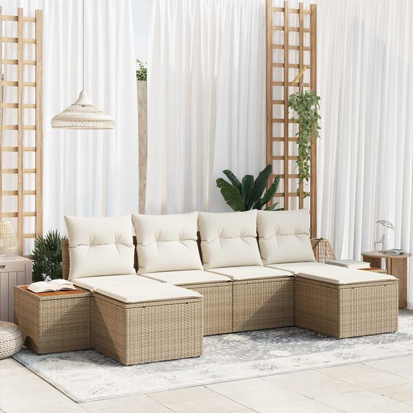 vidaXL Tuin Sofa Set met kussen 6 pcs Beige en Cr&egrave;me Poly Rattan