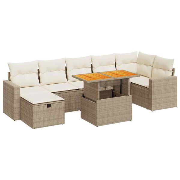 vidaXL 5-delige Loungeset met kussens poly rattan en acaciahout beige