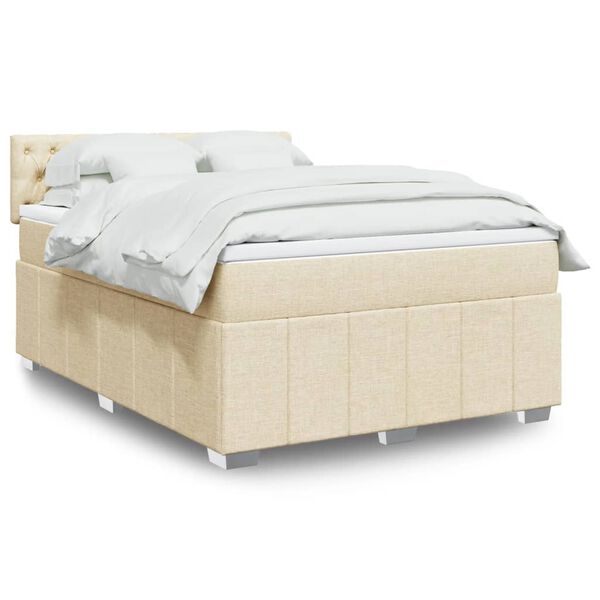 vidaXL Boxspring met matras stof cr&egrave;mekleurig 140x200 cm