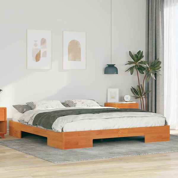 vidaXL Bedframe met opslag Bruin 200 x 200 cm Massief grenenhout