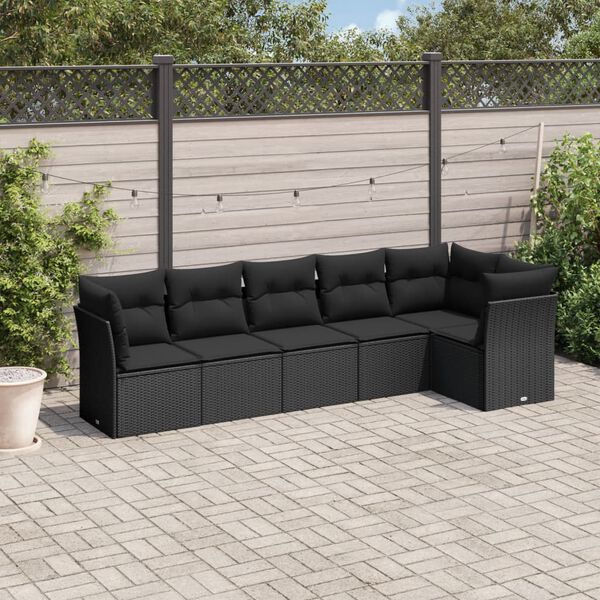 vidaXL 6-delige Loungeset met kussens poly rattan zwart