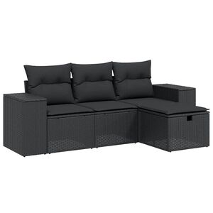 vidaXL 4-delige Loungeset met kussens poly rattan zwart