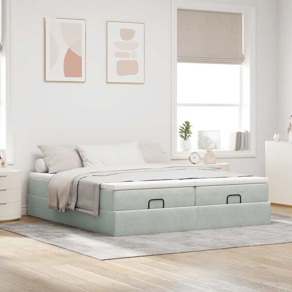 vidaXL Ottoman bed met matrassen 160x200cm fluweel lichtgrijs