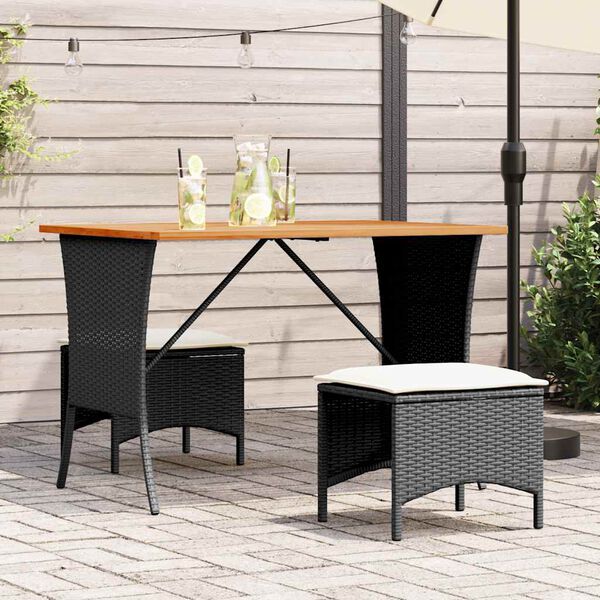 vidaXL Tuintafel met acaciahouten blad 105x75x72 cm poly rattan zwart
