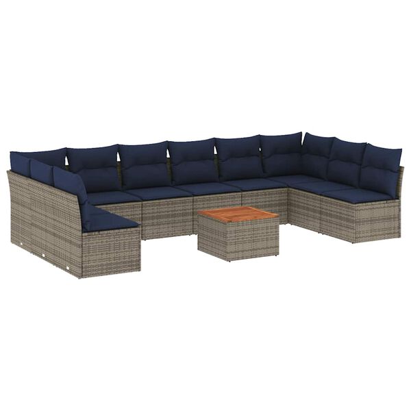 vidaXL 11-delige Loungeset met kussens poly rattan grijs