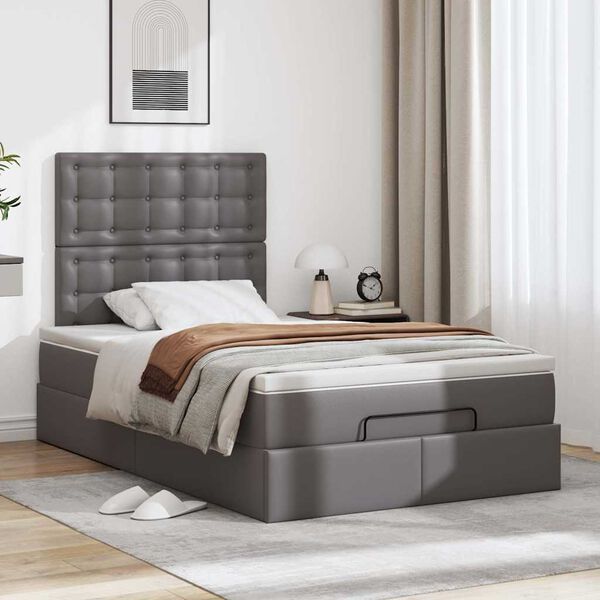 vidaXL Ottoman bed met matras 120x190 cm kunstleer grijs