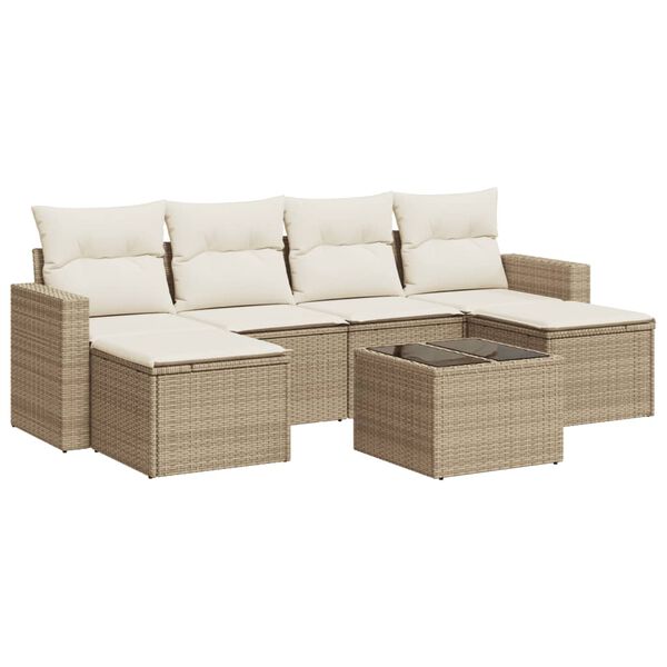 vidaXL 7-delige Loungeset met kussens poly rattan beige