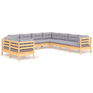 vidaXL 9-delige Loungeset met grijze kussens massief grenenhout