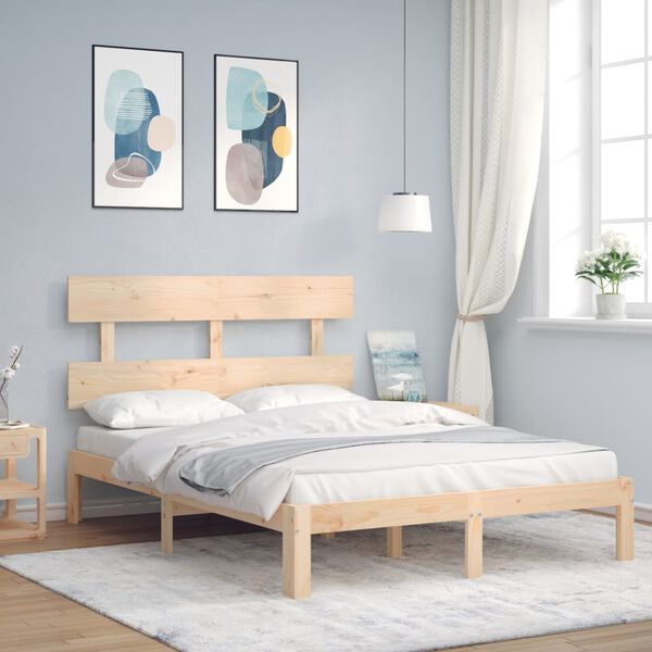 vidaXL Bedframe met hoofdbord massief hout