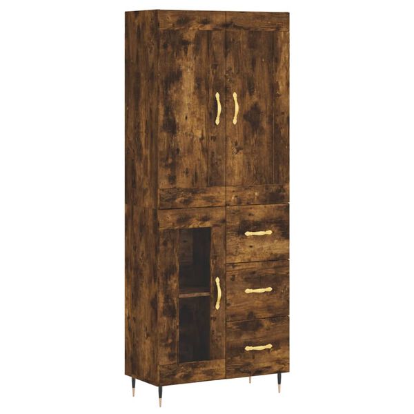 vidaXL Hoge kast 69,5x34x180 cm bewerkt hout gerookt eikenkleurig