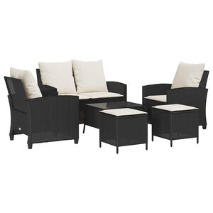 vidaXL 6-delige Loungeset met kussens poly rattan zwart