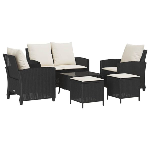 vidaXL 6-delige Loungeset met kussens poly rattan zwart