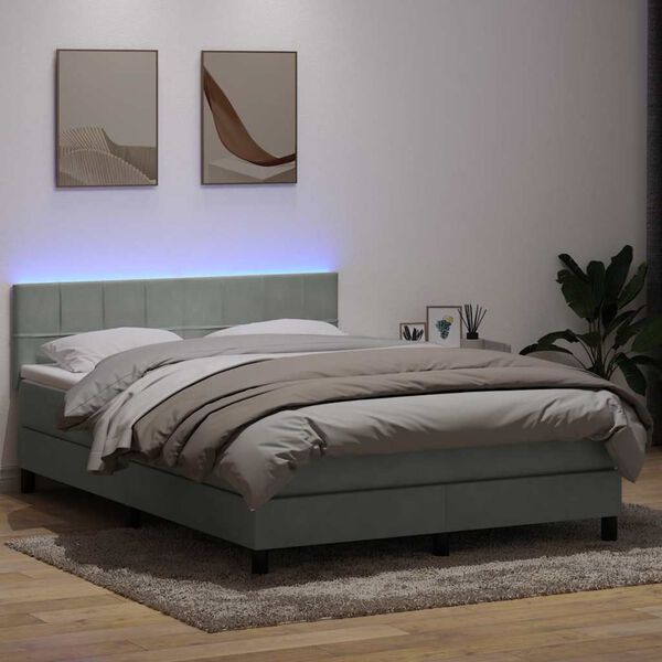 vidaXL Boxspring met matras en LED fluweel lichtgrijs 160x220 cm