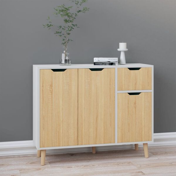 vidaXL Dressoir 90x30x72 cm bewerkt hout wit en sonoma eikenkleurig