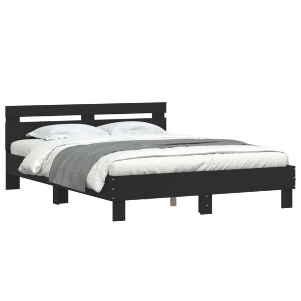 vidaXL Bedframe met hoofdbord bewerkt hout zwart 140x200 cm