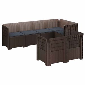 vidaXL 7-Persoons Tuinbank met Kussens Rieten Look PP Bruin