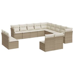 vidaXL 13-delige Loungeset met kussens poly rattan beige