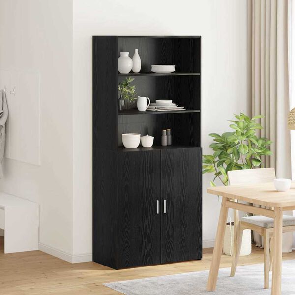 vidaXL Highboard Zwart Eiken 80 x 42,5 x 185 cm Bewerkt hout