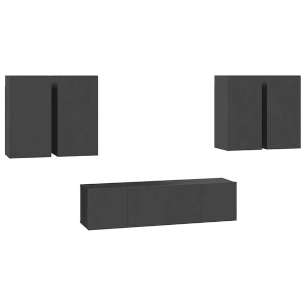 vidaXL 6-delige Tv-meubelset bewerkt hout grijs