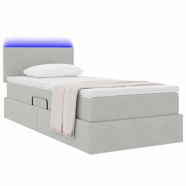 vidaXL Opbergbed met LED met matras Lichtgrijs 90 x 200 cm Fluweel