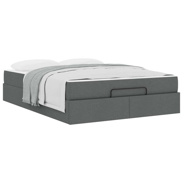 vidaXL Bedframe met matras met matras 2 pcs Dim Grijs Stof
