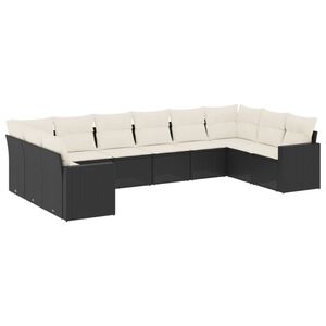 vidaXL 10-delige Loungeset met kussens poly rattan zwart