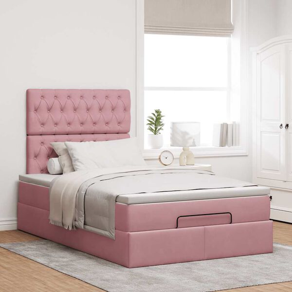 vidaXL Ottoman bed met matrassen 120x190cm fluweel roze