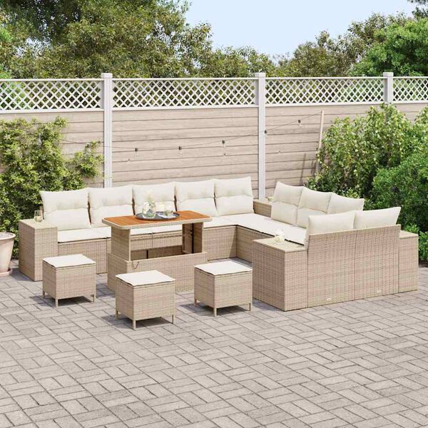 vidaXL Tuin Sofa Set met kussen 14 pcs Beige en Cr&egrave;me poly rattan