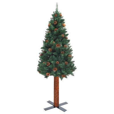 vidaXL Kerstboom met echt hout en dennenappels smal 150 cm PVC groen