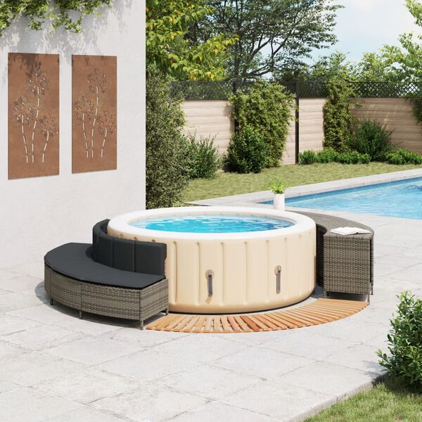 vidaXL Hottub-ombouw poly rattan massief acaciahout grijs