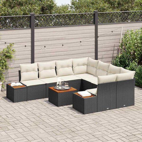 vidaXL Tuin Sofa Set met kussen met opslag 9 pcs Zwart Poly riet