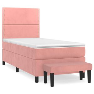 vidaXL Boxspring met matras fluweel roze 90x200 cm