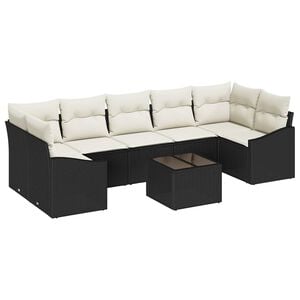 vidaXL Bankstel met kussen met opslag 8 pcs Zwart en Cr&egrave;me poly rattan