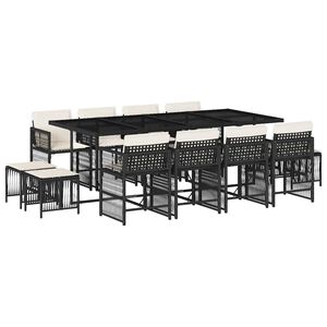 vidaXL 13-delige Tuinset met kussens poly rattan zwart