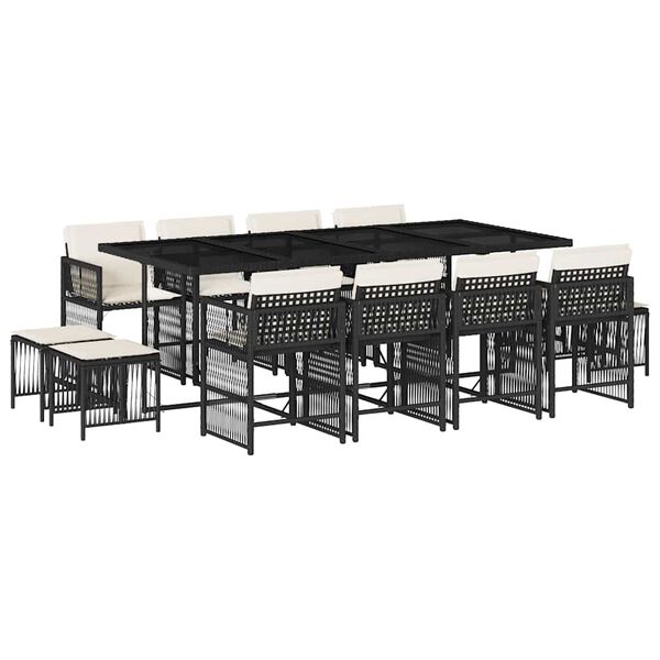 vidaXL 13-delige Tuinset met kussens poly rattan zwart